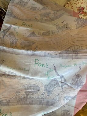 Paris Print Lightweight Scarf/Shawl in Cream, Pink and Green